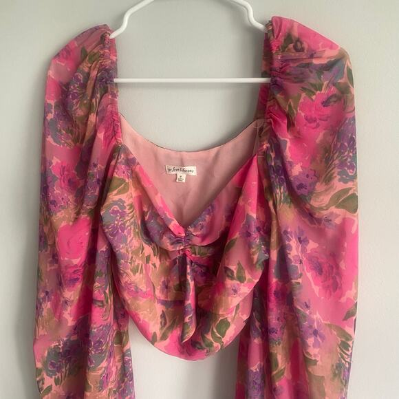 For Love & Lemons Trisha Crop Top Pink Multicolor Sweetheart Puff Sleeves Medium - Picture 4 of 9